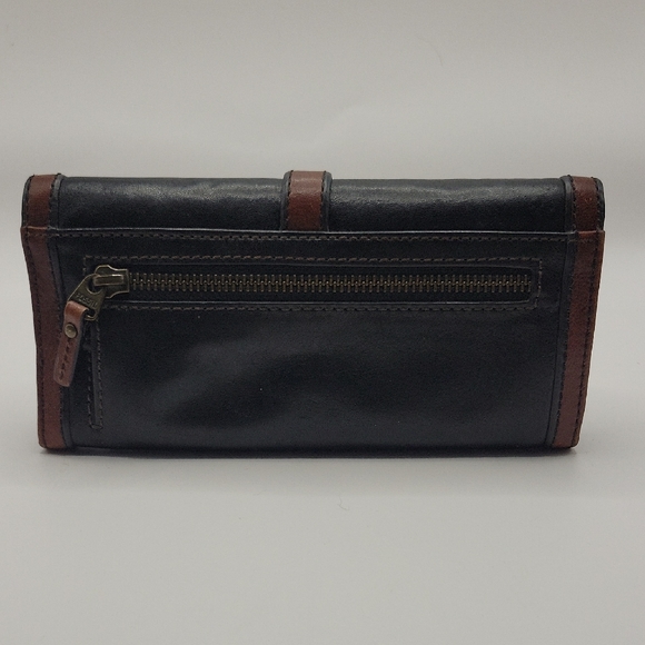 Fossil Vintage Revival Reissue Leather Clutch Wallet Tri Fold Black/Brown - Picture 5 of 11